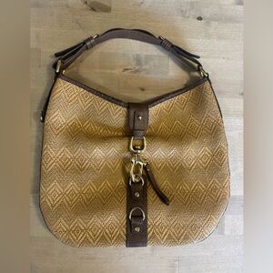 Francesco Biasia Tan and Brown Woven straw Shoulder Bag